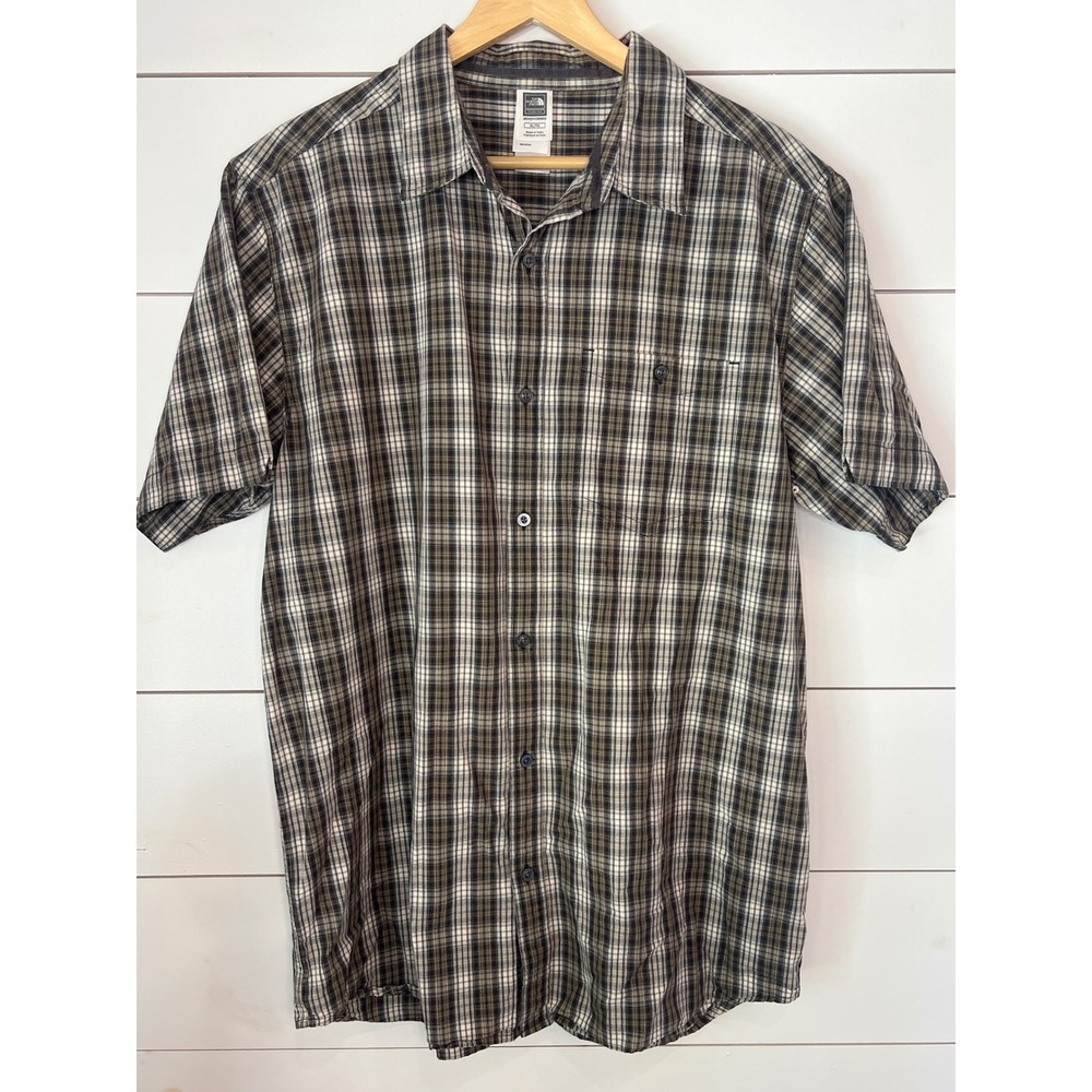 The North Face Mens XL Plaid Short Sleeve Button Down Shirt Brown gorpcore